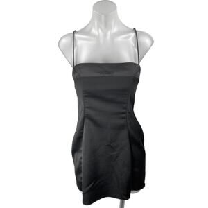 Guizio Black Silk Satin Sleeveless Cami Camisole Tank Mini Bodycon Dress Size S
